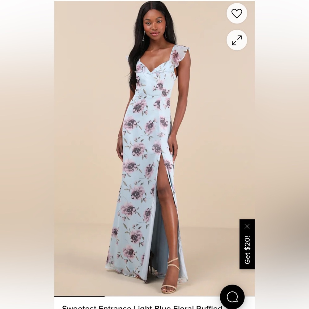 Lulu's Blue Ruffled Slit Maxi Dress for Weddings